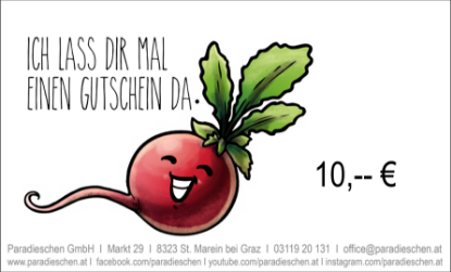 Show details for Paradieschen Gutschein - 10€ - online senden Picture of Paradieschen Gutschein - 10€ - online senden