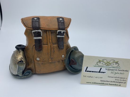 Bild von Sparkasse Rucksack braun m. Feldflasche und Hut