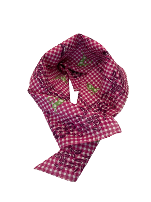 Show details for Baumwolltuch mit Hirsch - Rosa kariert mit Schwarz Picture of Baumwolltuch mit Hirsch - Rosa kariert mit Schwarz