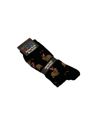 Zeige Details für Socken - Socks 4 Fun - More Fun In Life!!! - Schwarz mit Hasen und Karottenmotiv Bild von Socken - Socks 4 Fun - More Fun In Life!!! - Schwarz mit Hasen und Karottenmotiv