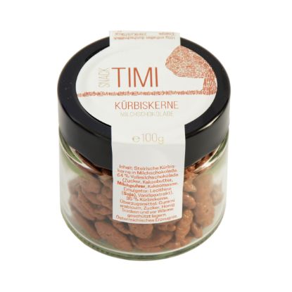 Show details for Kürbiskerne Milchschokolade 100g Picture of Kürbiskerne Milchschokolade 100g