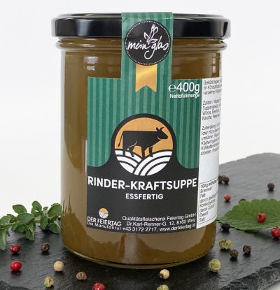 Show details for mein Glas - Rinder-Kraftsuppe essfertig 400g - Vorbestellung bis Donnerstag 11:00 Uhr Picture of mein Glas - Rinder-Kraftsuppe essfertig 400g - Vorbestellung bis Donnerstag 11:00 Uhr