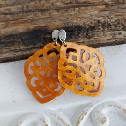 Zeige Details für Ornament-Ohrstecker - Rhombusform aus Resin - flame orange Bild von Ornament-Ohrstecker - Rhombusform aus Resin - flame orange
