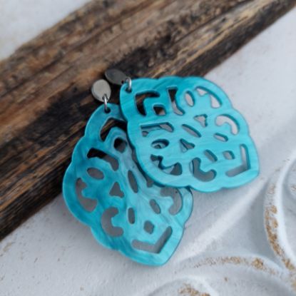 Zeige Details für Ornament-Ohrstecker - Rhombusform aus Resin - blue atoll Bild von Ornament-Ohrstecker - Rhombusform aus Resin - blue atoll
