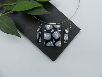Show details for Schmuckset - Kollektion "Mosaik" - schwarz/weiß/silber Picture of Schmuckset - Kollektion "Mosaik" - schwarz/weiß/silber