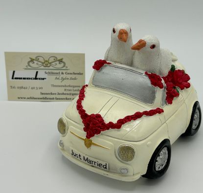 Zeige Details für Sparkasse Hochzeit Auto und zwei Tauben Bild von Sparkasse Hochzeit Auto und zwei Tauben