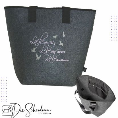 Zeige Details fĂŒr Hochwertiger Filzshopper aus recyceltem PES-Filz â Lache, Lebe, Liebe Bild von Hochwertiger Filzshopper aus recyceltem PES-Filz â Lache, Lebe, Liebe
