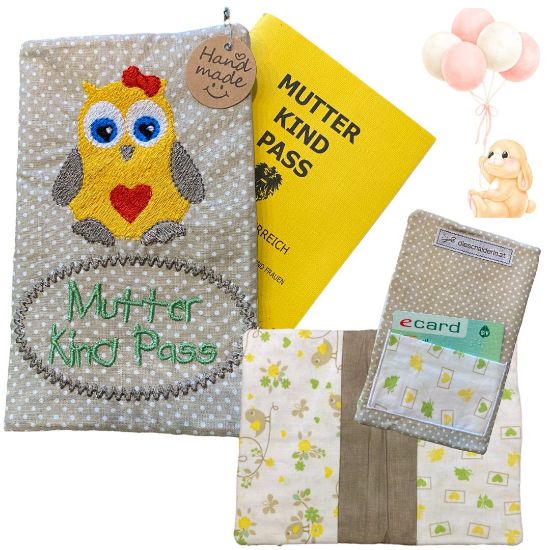 Bild von Handgemachte Mutter-Kind-Pass Hülle – Eulenliebe in sanften Tönen