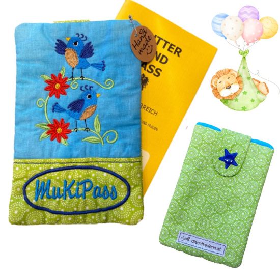 Picture of Mutter-Kind-Pass Einsteckhülle „Vogelliebe“ – fröhlich, farbenfroh & handgenäht