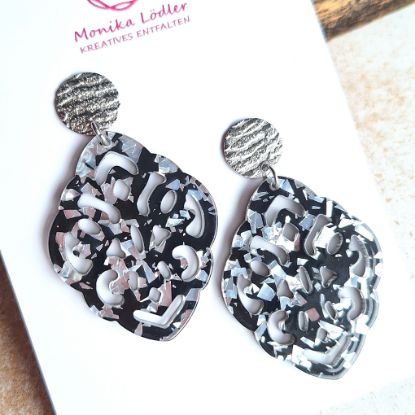 Picture of Ornament-Ohrstecker - Rhombusform - silver black